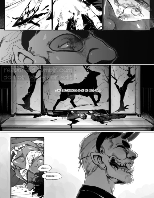 My Hannibal comic for Field Kabuki, a Hannibal artbook :)) I drew this wayyyyyyy back after S2 ended, before S3. I’m not as happy with it as my earlier Hannibal comic but I loved drawing it :) Black and white blood and gore is my favorite