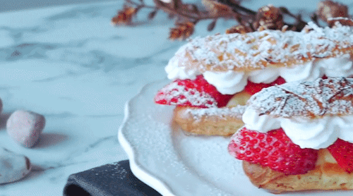 cravingforcooking: Strawberry Eclairs※ Do not delete the caption / Do not repost my gifs without cre