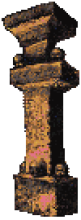 pixelated graphic of a pillar with skulls on it