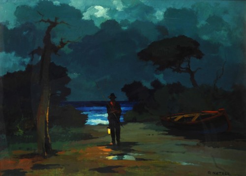 huariqueje:Night Fisherman  -  Renato Natali , 1940.Italian,1883-1979Oil on plywood, 50 x 70 cm.