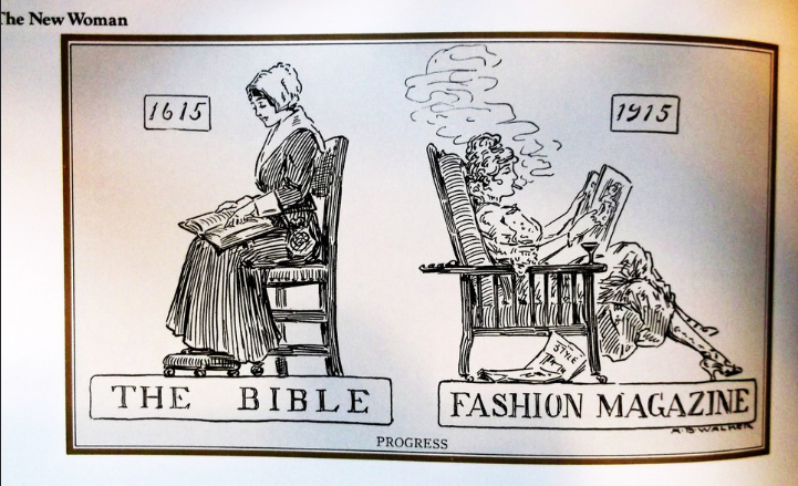 questionableadvice:
“~ “Progress”, 1915 editorial cartoon
Society despairs of the Modern Woman, 1915 style
History geek note: Now I’m imagining an editorial cartoon from 1615 comparing “Ye Moderne Bible Reading Woman” with the good, old-fashioned...