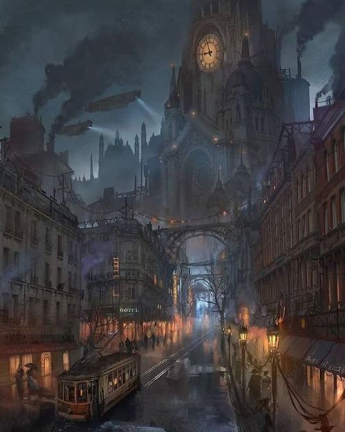 steampunktendencies:Lyonesse City by Flaviobolla#steampunktendencies #steampunk #art #fantasy #steam