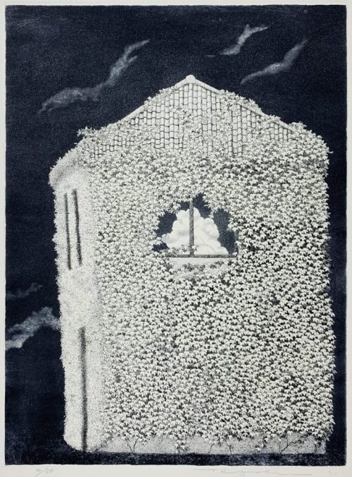 iamjapanese:TANAKA Ryōhei（田中良平 Japanese, b.1933）Ivy Covered House  蔦の家  2011  etching