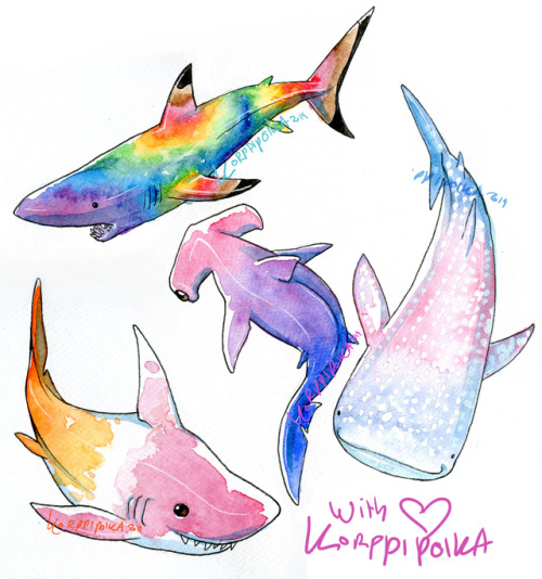 korppipoika:And here’s all the Pride sharks together! Happy Pride, stay safe! Edit:// asd