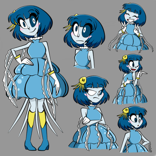 selph-styled:More drawings of my original character Jellybean!  She is a jellyfish monster girl! 