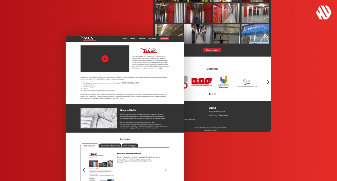 ACS[[MORE]]Type: UX/UI Design (Landing page)
Brand:
ACS Activities of Construction and Services, is a company dedicated to the assembly of Mini Warehouses, commercial premises, Installation of Industrial Curtains, manufacture of complementary pieces...