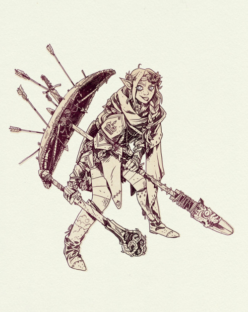 My goddaughters first d&d character. The invincible Amafrey Gemblossom and her shield on a stick
