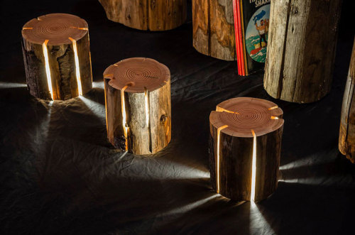 asylum-art-2:  Blind Artist Makes Cracked Log Lamps Bursting With Light  Duncan Meerding D