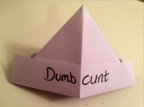 storyofasub:This is my dumb cunt hat that Daddy had me make. He makes me wear it when I’m extra stup