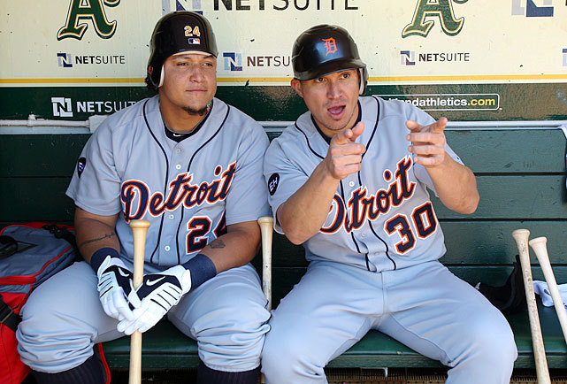 siphotos:  Miguel Cabrera and Magglio Ordóñez joke around in their dugout before