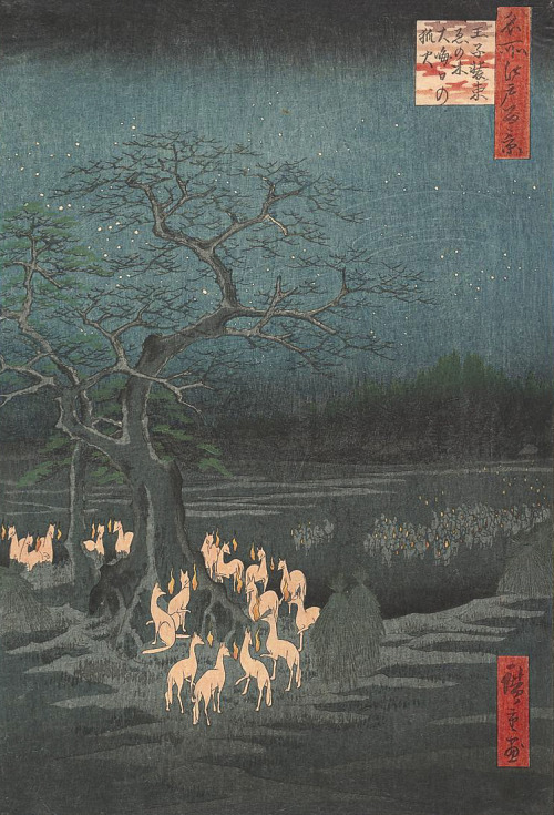 nevver:  New Year’s Eve Foxfires at the Changing Tree, Utagawa Hiroshige