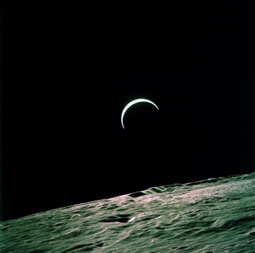 This view of the Earth&rsquo;s crest over the lunar horizon was taken during the Apollo 15 lunar lan