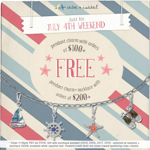 Just for July 4th weekend.Get a FREE Pendant charm with orders of $100+ or FREE Pendant charm + necklace with orders of $200+ !
Shop the sale at www.CNIbyRobbie.com