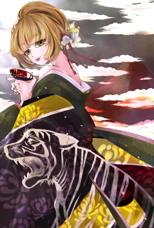 The year 2022 is the year of the tiger in Japan, so this illustration features a tiger motif. #Orginal character#original#tiger #New Years card #japanese girl#kimono#girl#degitalart