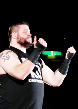 mithen-gifs-wrestling:  WWE Live, Tokyo, July 2 2016: Kevin Owens awaits Shinsuke Nakamura on the turnbuckle, then makes himself a necklace of the streamers thrown in his opponent’s honor.