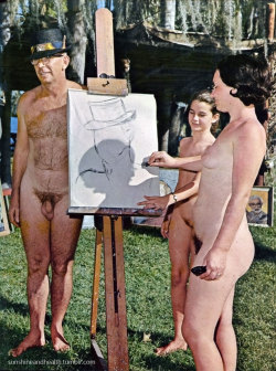 sunshineandhealth:  Artist Day at the nudist camp.