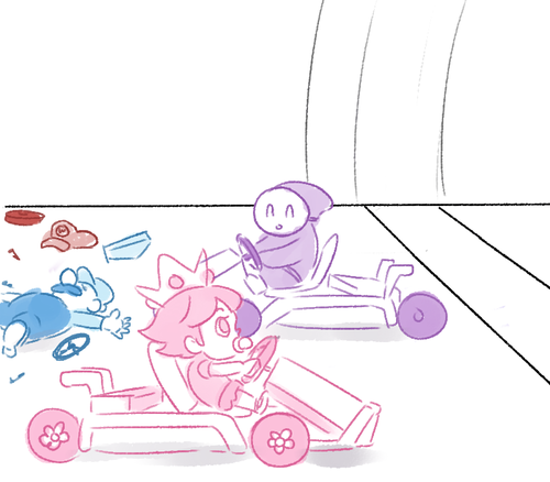 lydiallama:  i dont remember who suggested to me a comic abt the meguca crew playing mario kart but              