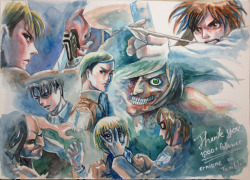 ermioney: My dream have come true. I finally have 1,000++ followers on Tumblr!! Thank you guys so much. Here I give you, The watercolor art of Attack on Titan season 2. I’ll keep creating art and improving my skill. Next goal, 2,000 followers!! Fighto!