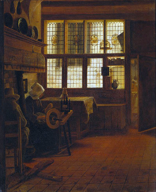 Esaias Boursse Interior with a Woman at the Spinning Wheel 1661
