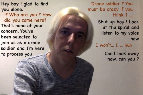 Trying some hypnosis photo manipulation serie, brainwashing into a bald drone soldier. Tell me what 