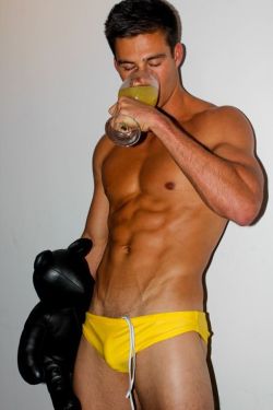 glad2bhere:  model allan lally drinks and wears yellow