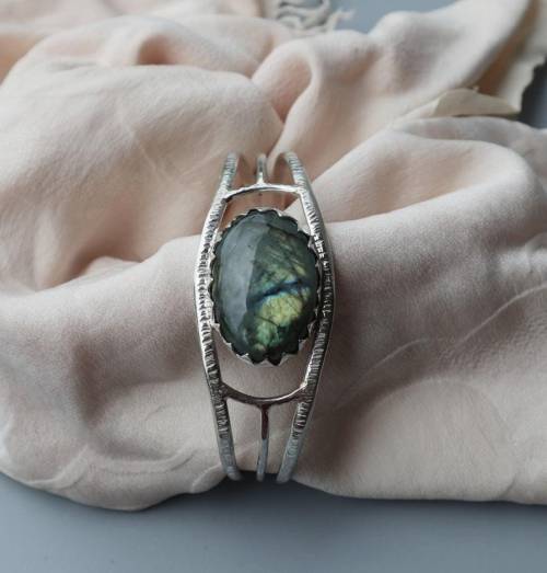 Large Natural Labradorite Gemstone Cuff Bracelet By MyLunaJewel