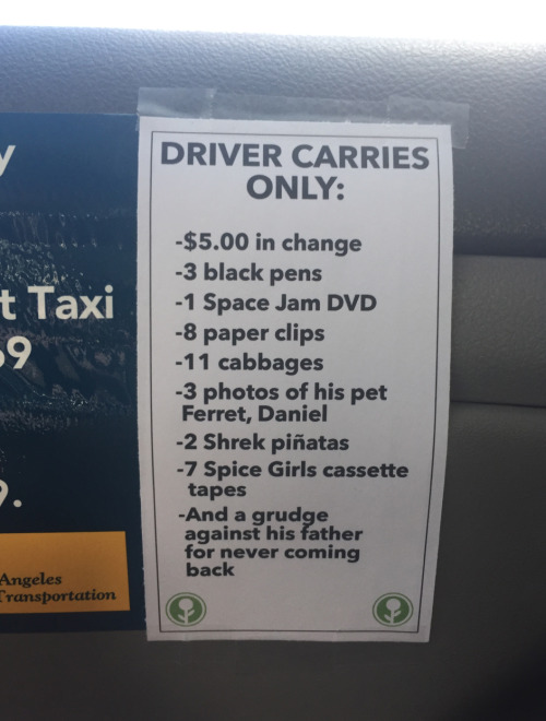 obviousplant:  Left in a Los Angeles taxi 
