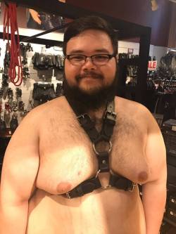 pandamattic:  First harness at Mr.S Leather~ Titties all out and shit lmao