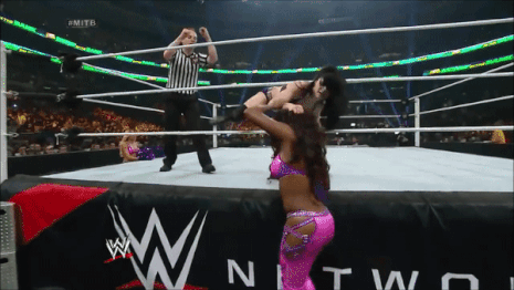 grappletube: mrfearlessriot:Paige vs. Naomi (with Cameron) • WWE Money in the Bank, 6/29/14 w