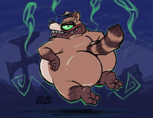 sqrlyjack: Here’s Spooky Tanuki, who belongs to @rubberskunkadditionally I might have laid the