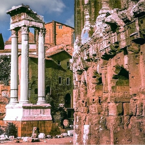 Three remaining columns of the Temple of Apollo which was situated in front of the Theater of Marcel