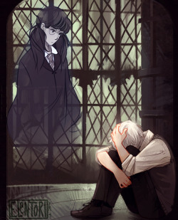 elentori-art:    “No one can help me,” said Malfoy. His whole body was shaking. “I can’t do it… I can’t. It won’t work… and unless I do it soon… he says he’ll kill me…”  