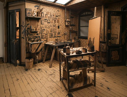 cctvnews:  American artist makes full stop in studio tributeAmerican artist Tom Burckhardt created a full-scale and highly-detailed artist’s studio using cardboard, hot glue and black paint. The project took him eight months to finish, and will go on