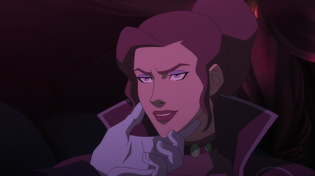 [Image id. Original screenshot of Delilah Briarwood. Sylas' is holding her chin as she looks at him off-screen with a sinister smile. End id.]