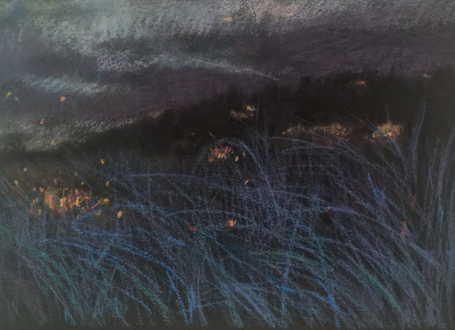 Night Fires   -  Nanci Erskine American ,b.1940s-Pastel, 10 x 14 in.