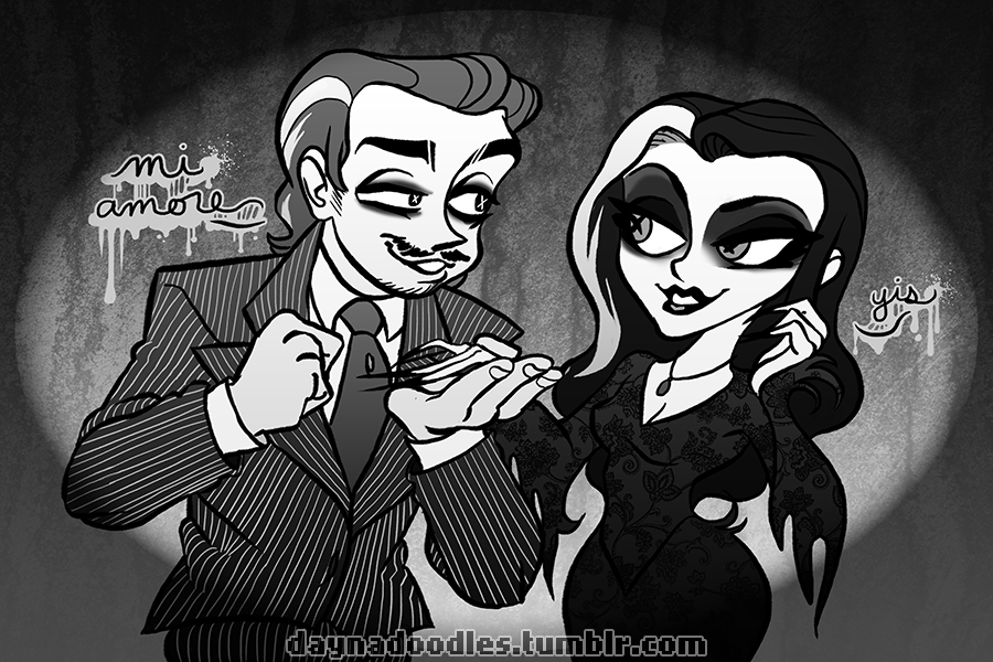 daynadoodles:  quick doodle of mort3cia and egomez.