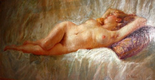 artbeautypaintings:  Nude woman on the pillow - Francesco De Nicola 
