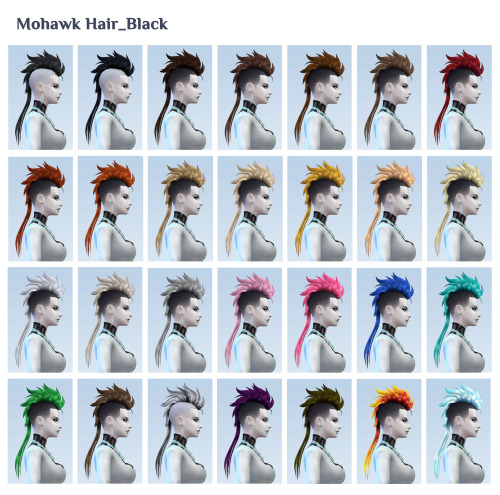 MOHAWK HAIRNew MeshBase Game Compatible Teen, Adult, Elder Male, Female 18 EA Swatches +  18 BLACK S