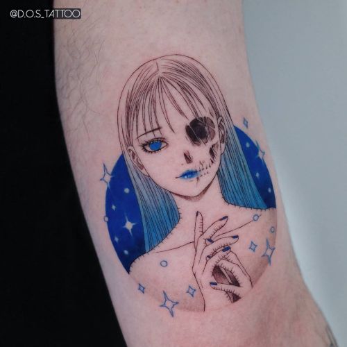 ig: d.o.s_tattoo blackw;blue;skeleton;woman