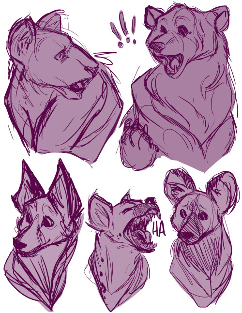 Animal warm ups! Gotta get the hang of drawing them.Lioness, Bear, Maned Wolf, Hyena, African Huntin