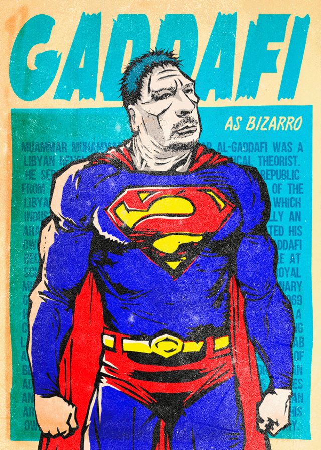 driveoncmyk:  Mash-up of real life bad guys with comic book villains. See more here.