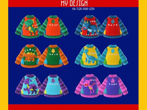 crossingdesigns:dinosaur sweaters by @Apple_qq9 on twitter [x]