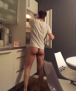 Locker-Room-Frenzy:  Raiding The Fridge And Showing His Butt To His Roomies .. 
