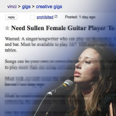 Craigslist Post For New True Detective Bar SingerAfter the last singer/guitar player just up and walked out on her shift last night, the seediest Mexican restaurant and bar in Vinci, CA made an ad for a new one.