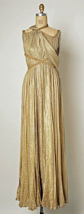 ephemeral-elegance:Grecian Inspired Lamé Evening Gown, fall/winter 1948-49Marcelle Chaumontvia The M