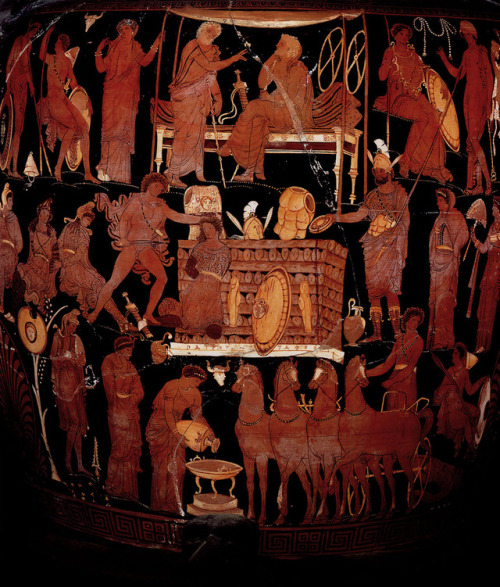 theancientwayoflife: ~ So-called “Vase of Patroclus”/Red-figure volute-krater. Place of 