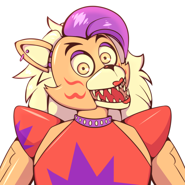 a palette bust drawing of Roxanne Wolf from the shoulders up, looking sideways at the viewer with her mouth open as if grinning