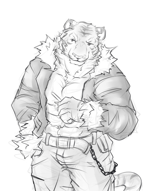 ralphthefeline:  Just a tiger husbando doodle. He is a truck driver taking a little break for a cig. I do not endorse smoking. 