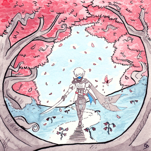 Inktober Day 20: TreadKagachi walking in the Eternal Garden. This is one of my favorite location in 