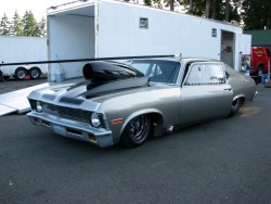 enginedynamicsinc:  Customer’s car : Ron’s 10.5 Outlaw Nova - just finished a general go thru on the engine for race season.Last pass at testing was 7.33 @ 185 mph. Running on the West Coast and some Canadian strips this year. 